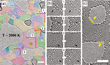 HRTEM images showing a crystalline carbon lattice with different orientations